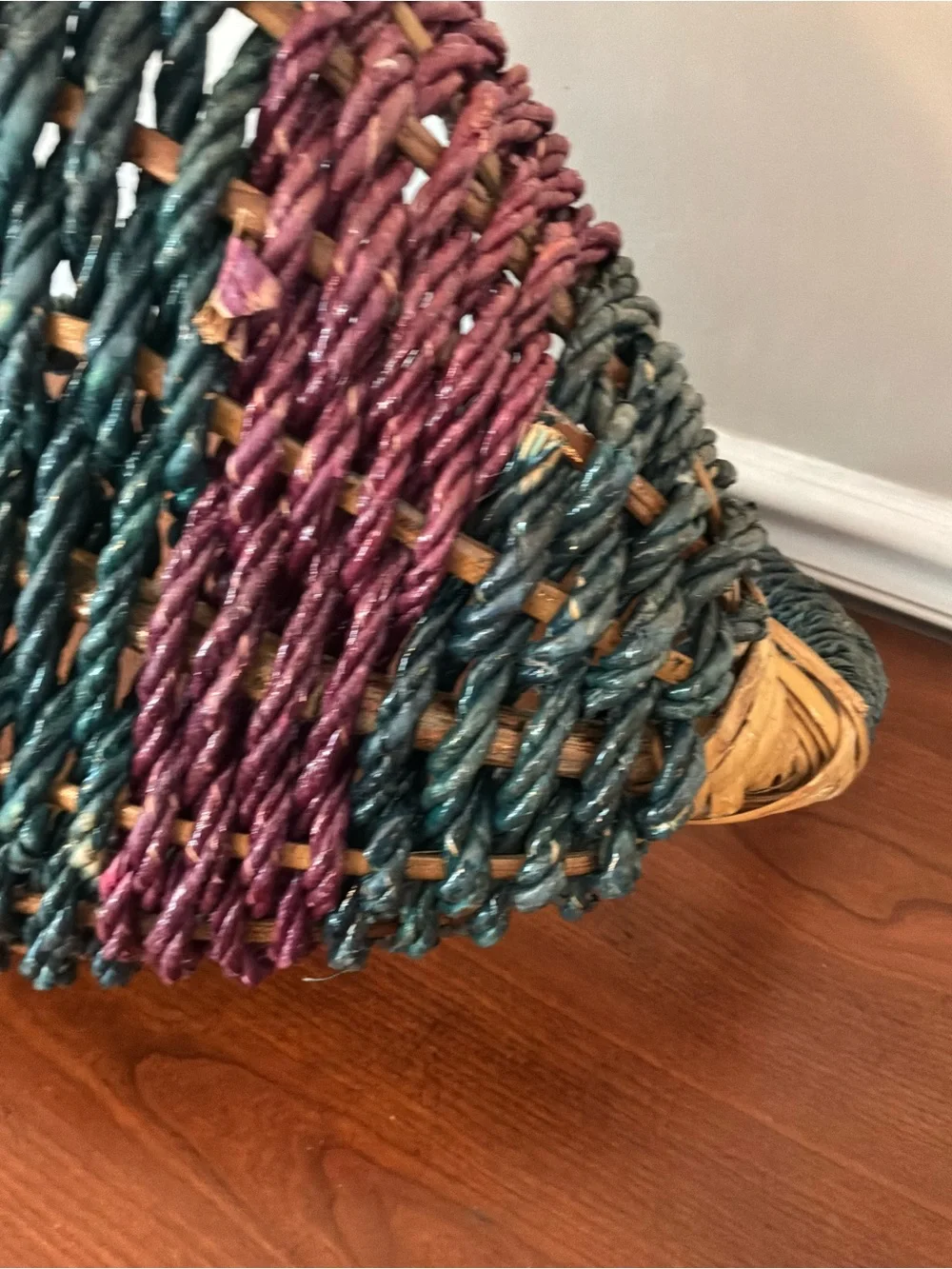 Dark Teal& Light Purple Heart-Shaped Woven Basket